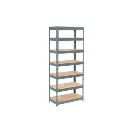 Global Equipment Extra Heavy Duty Shelving 36"W x 18"D x 84"H With 7 Shelves, Wood Deck, Gry 255515